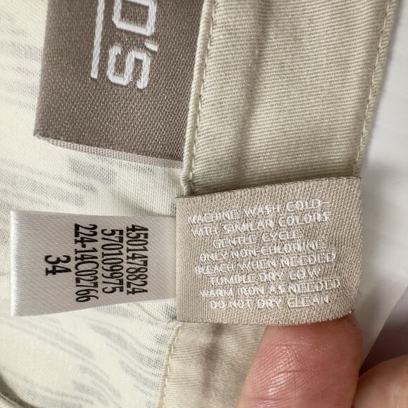 Open Front Jacket Ivory Geometric Chicos L Pockets Boho Chic Coastal Grandmother - Picture 10 of 11